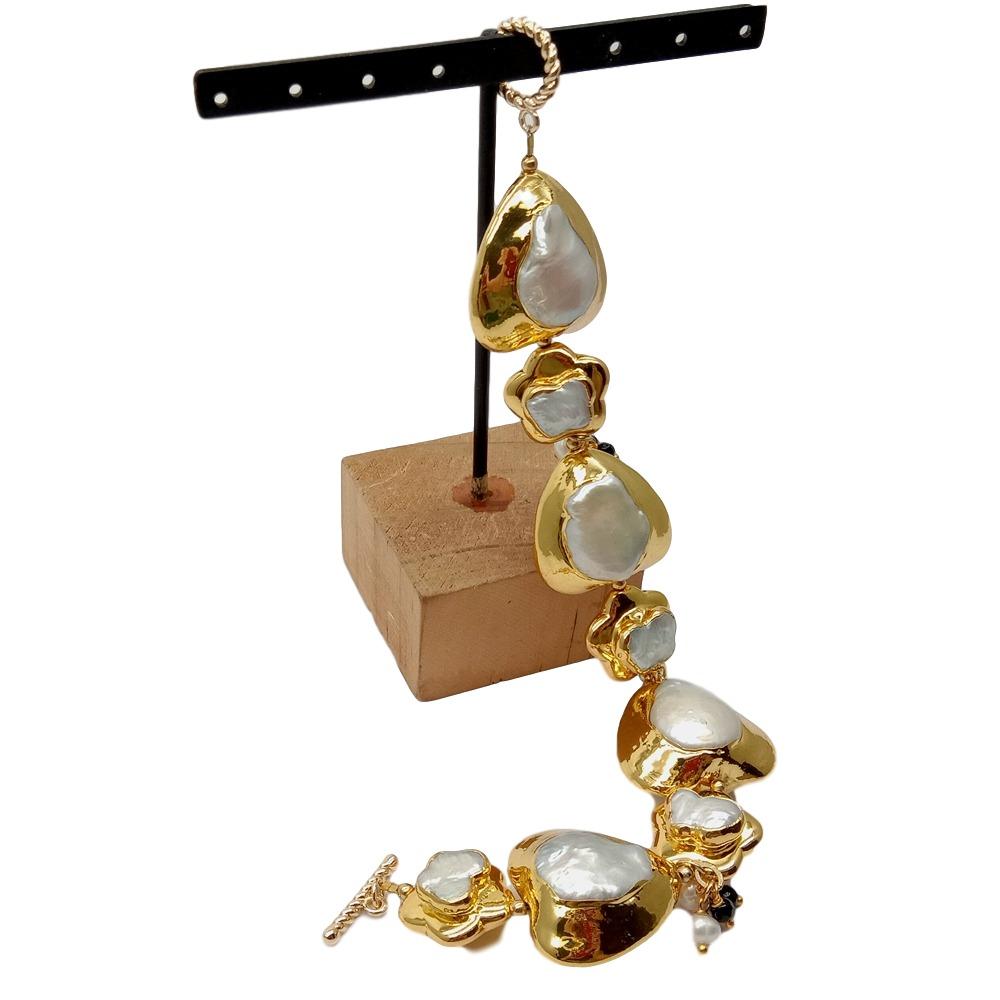 Toggle Clasp Gold - Браслет YYGEM из натурального белого жемчуга